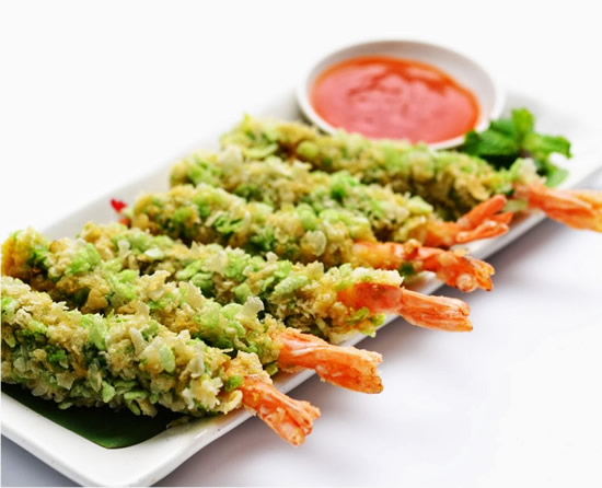 Tôm chiên cốm xanh